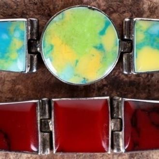 Sale Photo Thumbnail #138: STERLING SILVER SW JASPER & TURQUISE BRACELETS-(2)