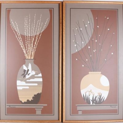 Sale Photo Thumbnail #410: PAIR OF FRANCO FLOWERING VASE OIL ON CANVAS FRAMED