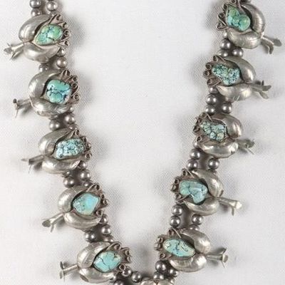 Sale Photo Thumbnail #216: SOUTHWEST TURQUOISE SQUASH BLOSSOM NECKLACE