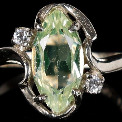 Sale Photo Thumbnail #56: 10K WHITE GOLD LADIES RING W/ GREEN TOPAZ & DIAS