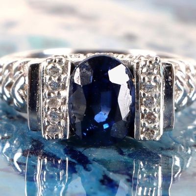 Sale Photo Thumbnail #423: 1.25CT BLUE SAPPHIRE & CZ STERLING SILVER RING