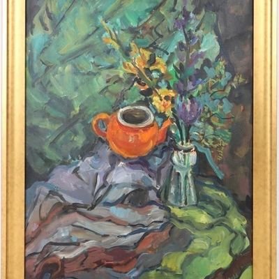 Sale Photo Thumbnail #262: AFTER P. KREMEGNE STILL LIFE OIL ON CANVAS FRAMED