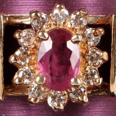Sale Photo Thumbnail #312: 14K YELLOW GOLD LADIES RING W/ RUBY & 12 DIAMONDS