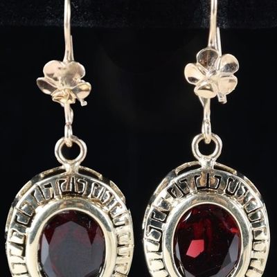 Sale Photo Thumbnail #75: 14K YELLOW GOLD ART DECO LADIES EARRINGS W/ GARNET