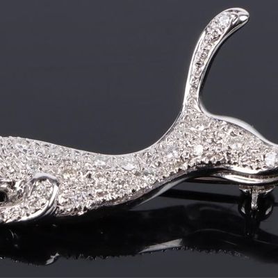 Sale Photo Thumbnail #393: 18K WHITE GOLD DIAMOND LADIES PANTHER BROOCH