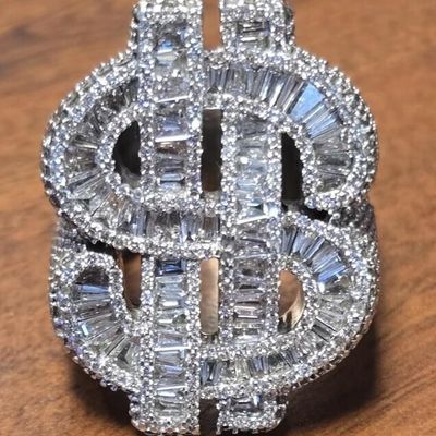 Sale Photo Thumbnail #15: MEN'S 11CTW NATURAL DIAMOND 10K CASH SYMBOL RING