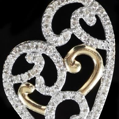 Sale Photo Thumbnail #429: 10K YELLOW/WHITE GOLD LADIES HEART PENDANT W/ DIAS
