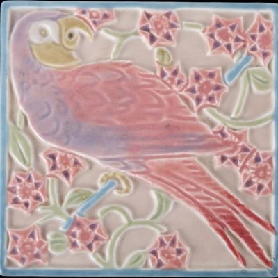 Sale Photo Thumbnail #219: ROOKWOOD #3077 GLAZED PARROT POTTERY TRIVET TILE