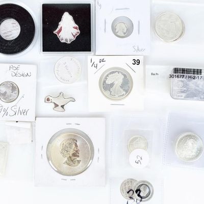 Sale Photo Thumbnail #398: ASSORTED FINE SILVER BULLION ROUNDS/ BARS - (16)