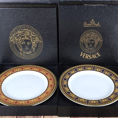 Sale Photo Thumbnail #415: VERSACE ROSENTHAL BLUE & RED CHINA SALAD PLATES -2