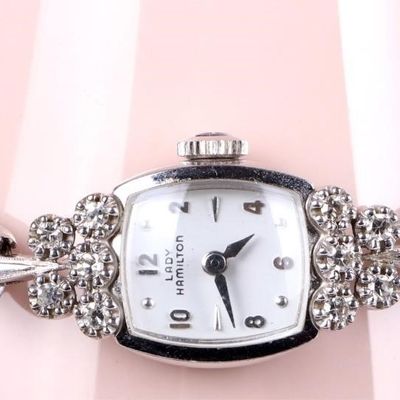Sale Photo Thumbnail #247: LADY HAMILTON 14K WHITE GOLD DIAMOND WRISTWATCH