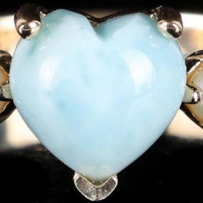 Sale Photo Thumbnail #93: 10K YELLOW GOLD RING W/ LARIMAR PEARL & DIAMONDS