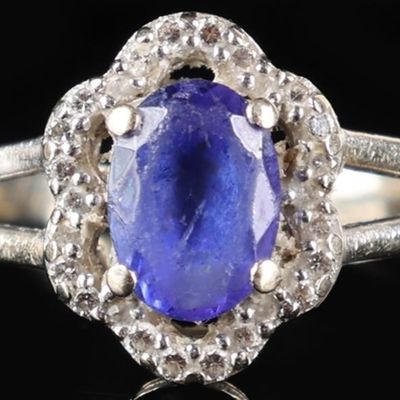 Sale Photo Thumbnail #94: EXCUISITE 14K GOLD TANZANITE & DIAMOND LADIES RING