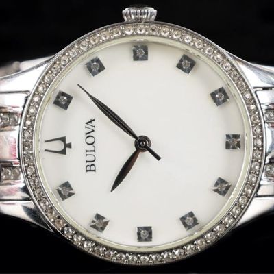 Sale Photo Thumbnail #442: BULOVA STAINLESS STEEL CRYSTAL LADIES WRIST WATCH