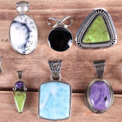 Sale Photo Thumbnail #333: STUNNING STERLING GEMSTONE PENDANT & RING LOT (8)