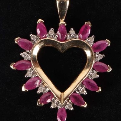 Sale Photo Thumbnail #348: 10K YELLOW GOLD LADIES  RUBY & DIAMOND PENDANT