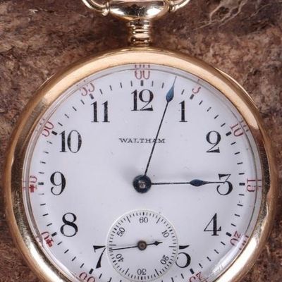 Sale Photo Thumbnail #361: 14K YELLOW GOLD WALTHAM POCKET WATCH 15 JEWELS
