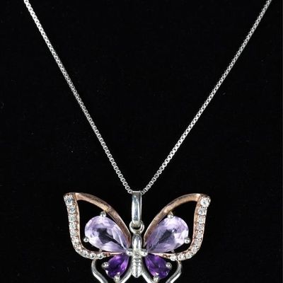 Sale Photo Thumbnail #141: STERLING SILVER AMETHYST BUTTERFLY LADIES NECKLACE