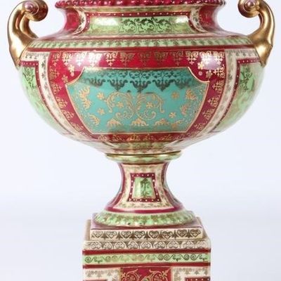 Sale Photo Thumbnail #237: 19TH C. URN AUSTRIAN PORCELAIN VASE PAINTED