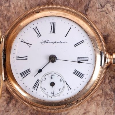 Sale Photo Thumbnail #198: 14K HAMPDEN POCKET WATCH GORGEOUS FUNCTIONS