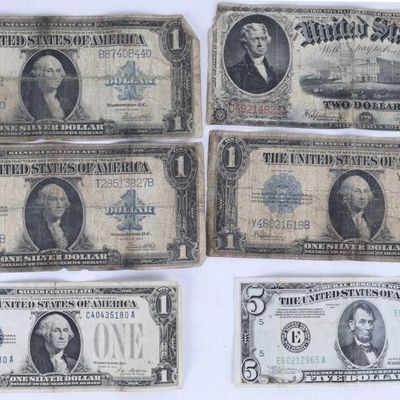 Sale Photo Thumbnail #41: ASSORTED VINTAGE $1, $2, & $5 BANKNOTES - (6)