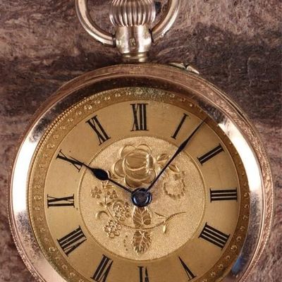 Sale Photo Thumbnail #293: 14K YELLOW GOLD POCKET WATCH W/ GOLD FACE