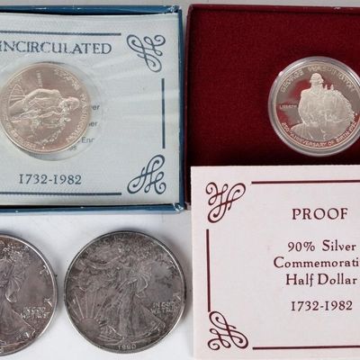 Sale Photo Thumbnail #344: ASSORTED SILVER U.S. COMMEMORATIVE/ EAGLES - (4)
