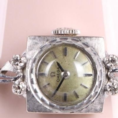 Sale Photo Thumbnail #416: 14K WHITE GOLD DIAMOND OMEGA VINTAGE WRISTWATCH