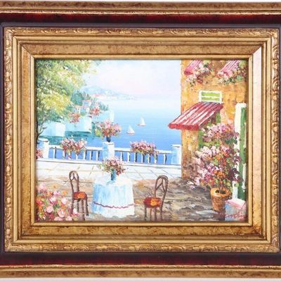 Sale Photo Thumbnail #379: MICHAEL HARDING VTG OIL ON CANVAS BURGUNDY FRAME
