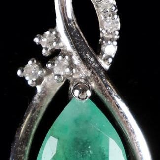 Sale Photo Thumbnail #336: 10K WHITE GOLD LADIES NECKLACE W/ EMERALD & DIAS
