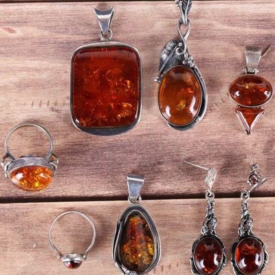 Sale Photo Thumbnail #334: STERLING SILVER BALTIC AMBER LADIES JEWELRY LOT