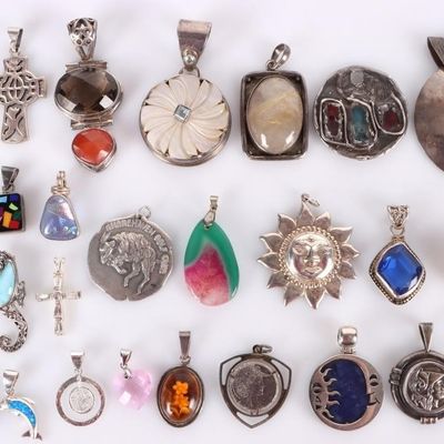Sale Photo Thumbnail #317: ASSORTED STERLING SILVER LADIES PENDANT LOT OF 28