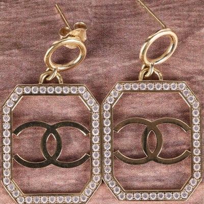 Sale Photo Thumbnail #310: 18K YELLOW GOLD CHANEL CC LOGO CRYSTAL EARRINGS