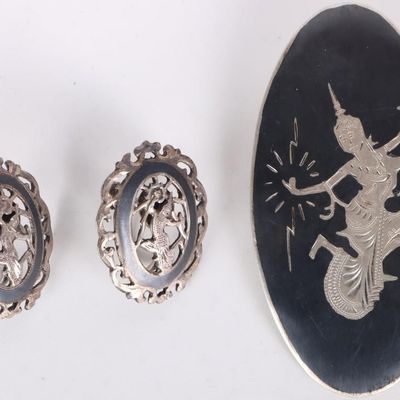 Sale Photo Thumbnail #430: STERLING SILVER SIAM BROOCH & EARRING SET DAKINI