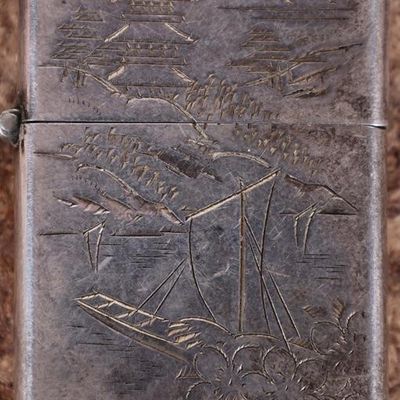 Sale Photo Thumbnail #176: VINTAGE STERLING SILVER ETCHED JAPANESE LIGHTER