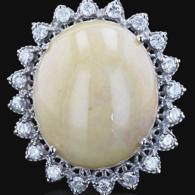 Sale Photo Thumbnail #149: 22.17CT OPAL 1.16CTW DIAMOND 14K WHITE GOLD RING