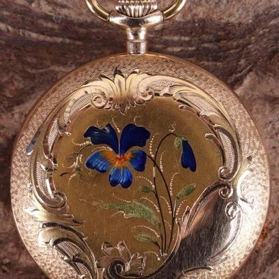 Sale Photo Thumbnail #299: 14K REMONTOIR POCKET WATCH 10 JEWELS FLOWERS