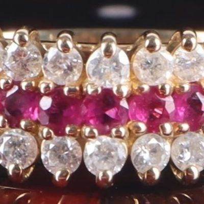 Sale Photo Thumbnail #395: 14K GOLD CATHEDRAL STYLE  RUBY & DIAMOND RING