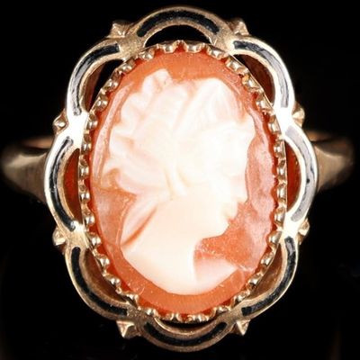 Sale Photo Thumbnail #30: 10K YELLOW GOLD ORNATE CAMEO ENAMEL LADIES RING