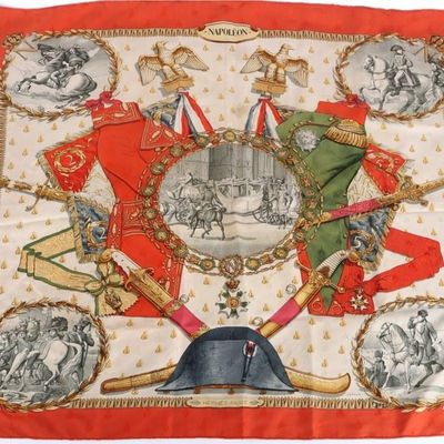 Sale Photo Thumbnail #79: HERMES PARIS LEDOUX VINTAGE ORANGE SILK SCARF