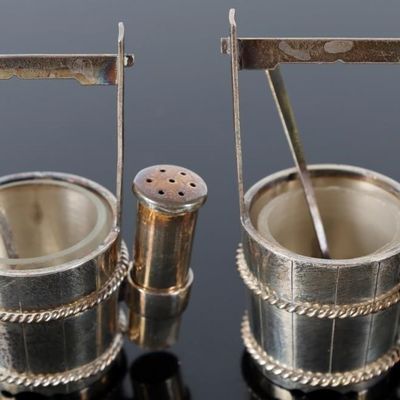 Sale Photo Thumbnail #340: 950 SILVER JAPANESE BUCKET SALT CELLAR & SHAKER -2