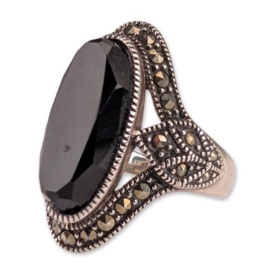 Sale Photo Thumbnail #409: Sterling Silver Black Onyx and Marcasite Ring