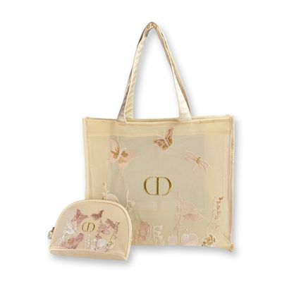 Sale Photo Thumbnail #212: 2pc Dior France Beauty Embroidered Mesh Bag Set