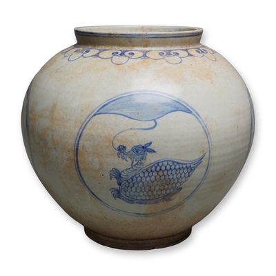 Sale Photo Thumbnail #273: Korean Blue and White Moon Jar, Cranes and Turtles