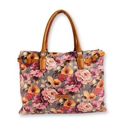 Sale Photo Thumbnail #675: Cavalcanti Italian Floral Print Leather Tote Bag