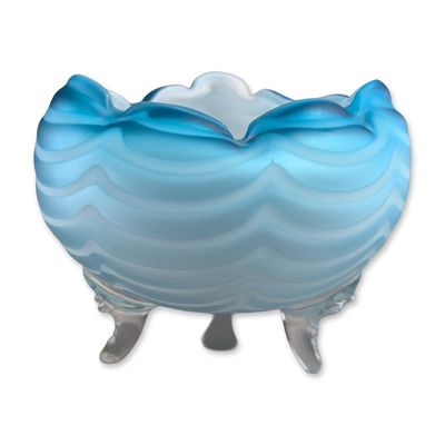 Sale Photo Thumbnail #24: Mont Washington Glass Co. Victorian Blue Ribbon Swirl Satin Glass Footed Bowl