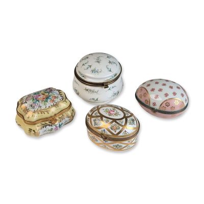Sale Photo Thumbnail #474: 4pc Collection of French Hand Painted Porcelain Keepsake Boxes