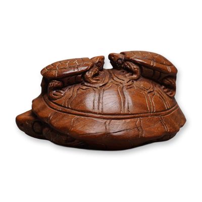 Sale Photo Thumbnail #244: Boxwood Netsuke, Turtle with Two Baby Turtles on Back, Signed