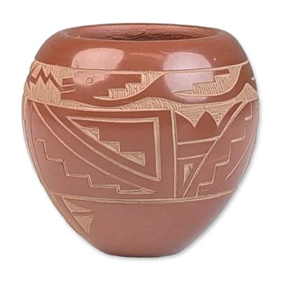 Sale Photo Thumbnail #73: Kevin Naranjo (Native American b. 1972) Santa Clara Pueblo Carved Sgraffito Redware Jar