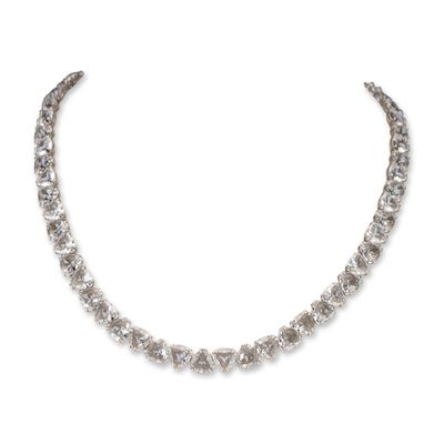 Sale Photo Thumbnail #400: Swarovski Rhodium-Plated Trillion-Cut Crystal Tennis Necklace